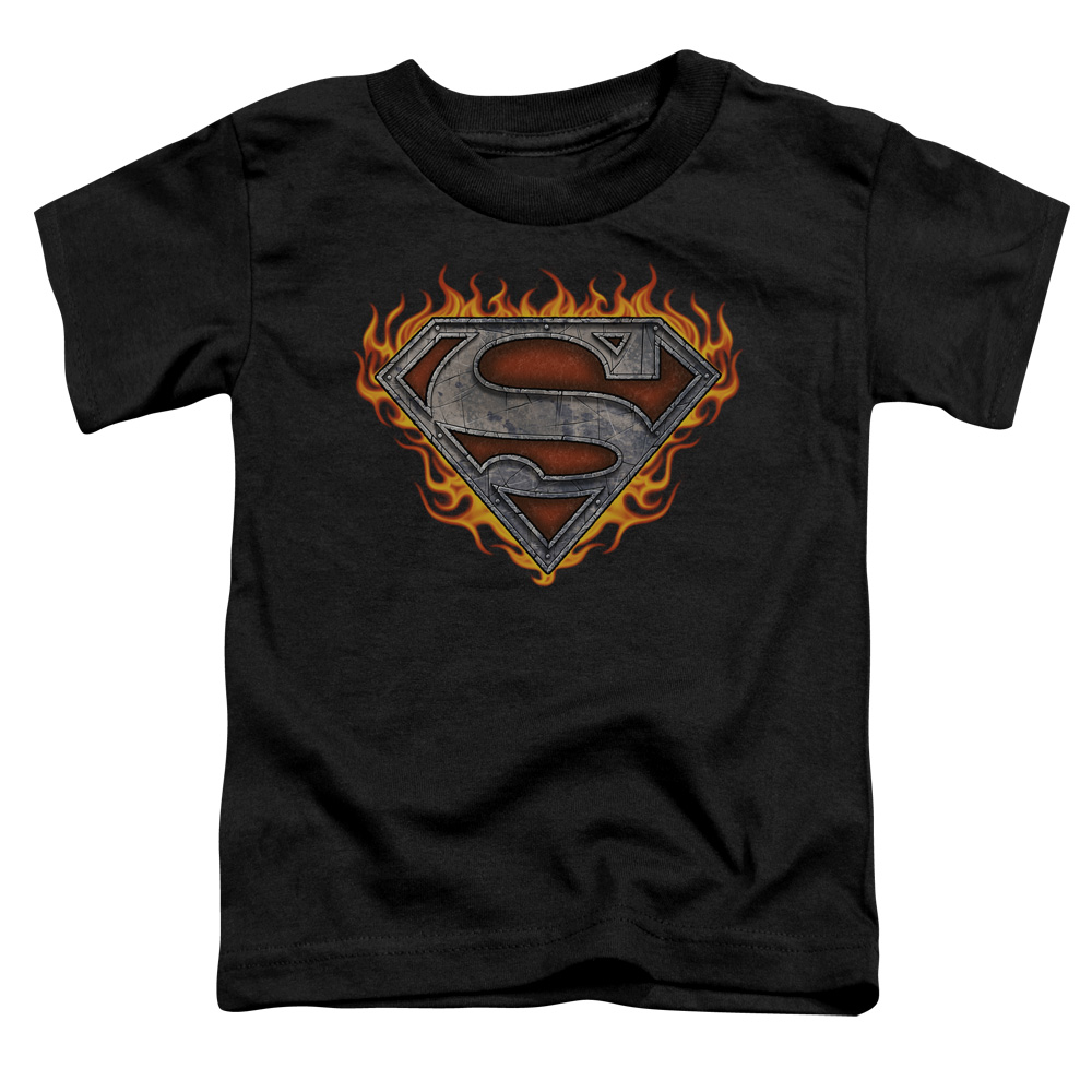 SM2011B-TT-1 Superman Iron Fire Shield Toddler Short Sleeve T-Shirt, Black - Small 2T