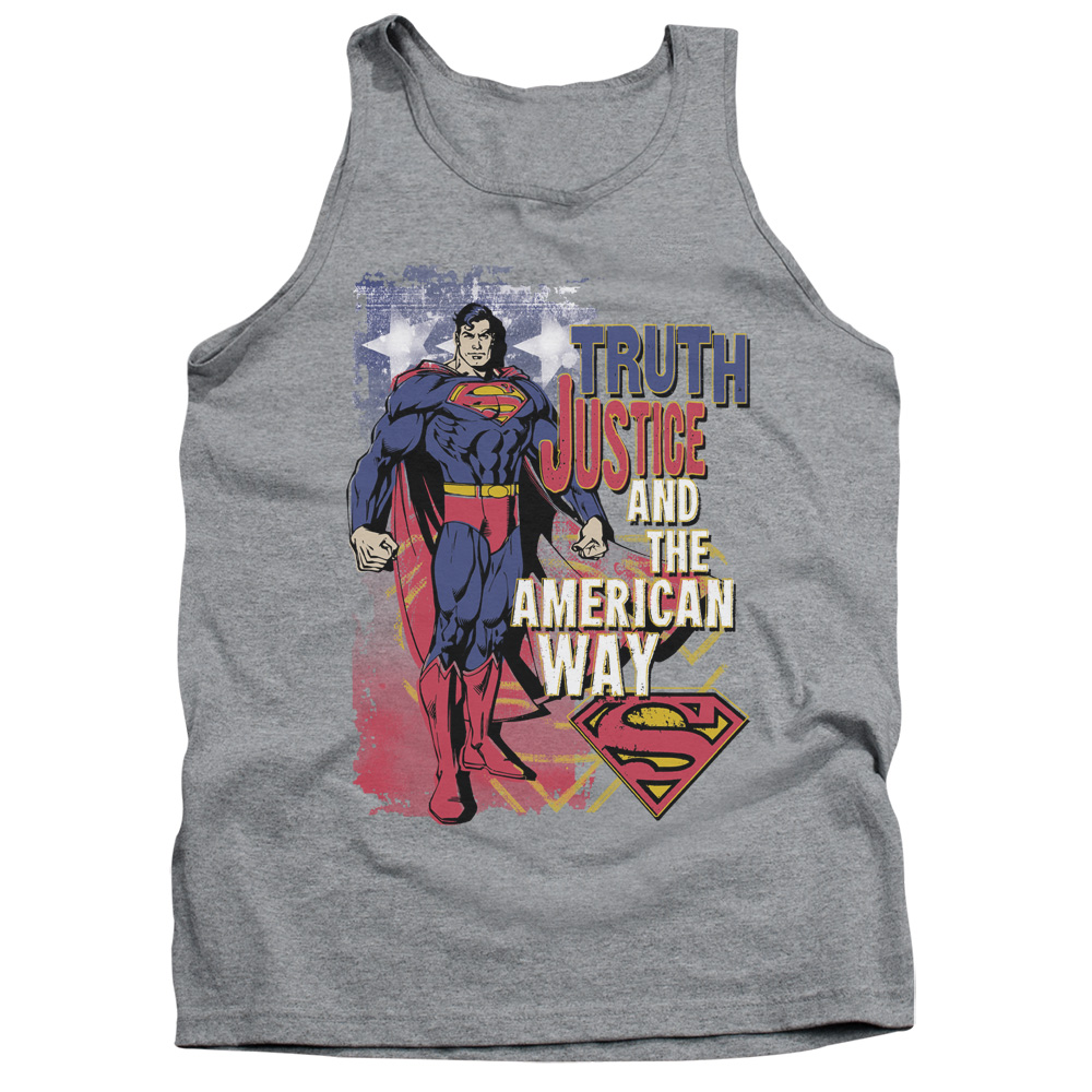 SM1019-TK-2 Superman Truth Justice Adult Tank Top, Athletic Heather - Medium