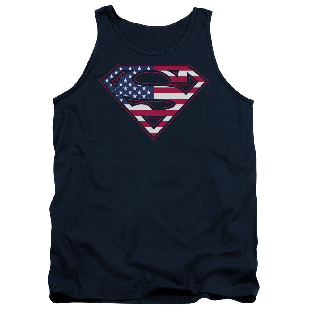 SM1571-TK-3 Superman US Shield Adult Tank Top, Navy - Large