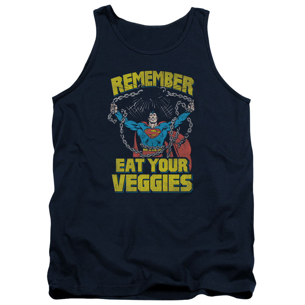 SM1965-TK-2 Superman Veggie Power Adult Tank Top, Navy - Medium