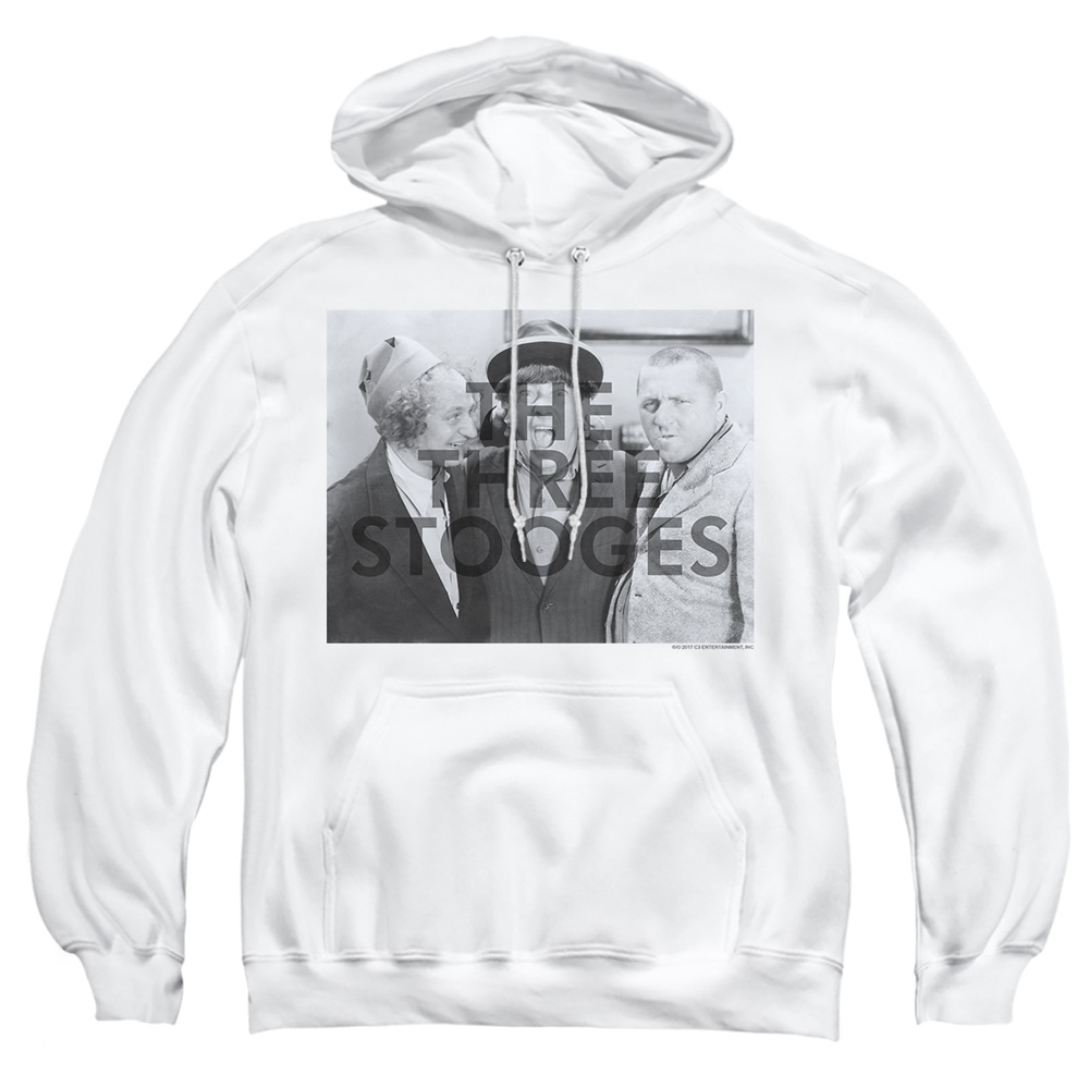 TTS204-AFTH-6 Three Stooges Cutoff Adult Pullover Hoodie, White - 3X
