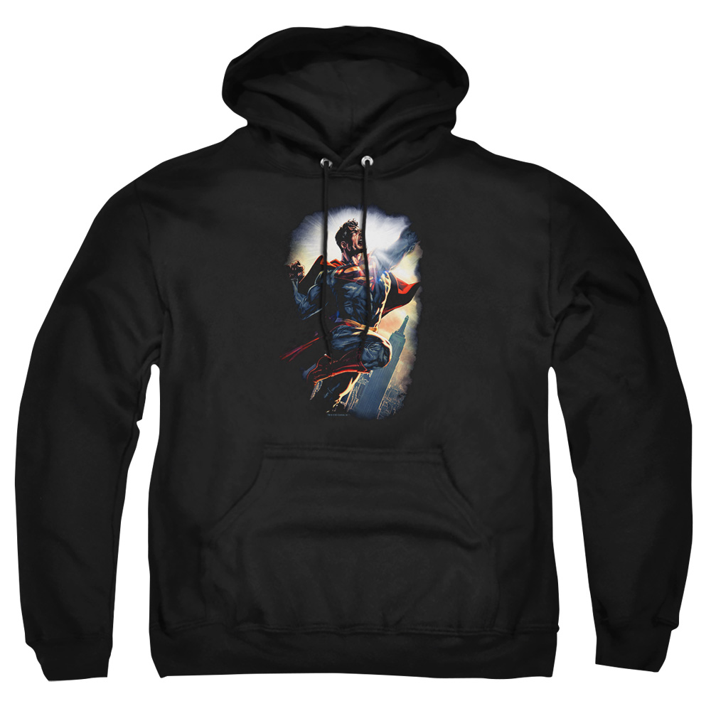 SM2285-AFTH-4 Superman Ck Superstar Adult Pullover Hoodie, Black - Extra Large
