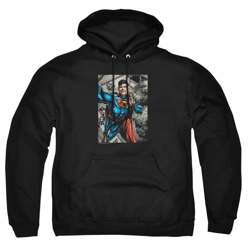 SM2312-AFTH-3 Superman Super Selfie Adult Pullover Hoodie, Black - Large