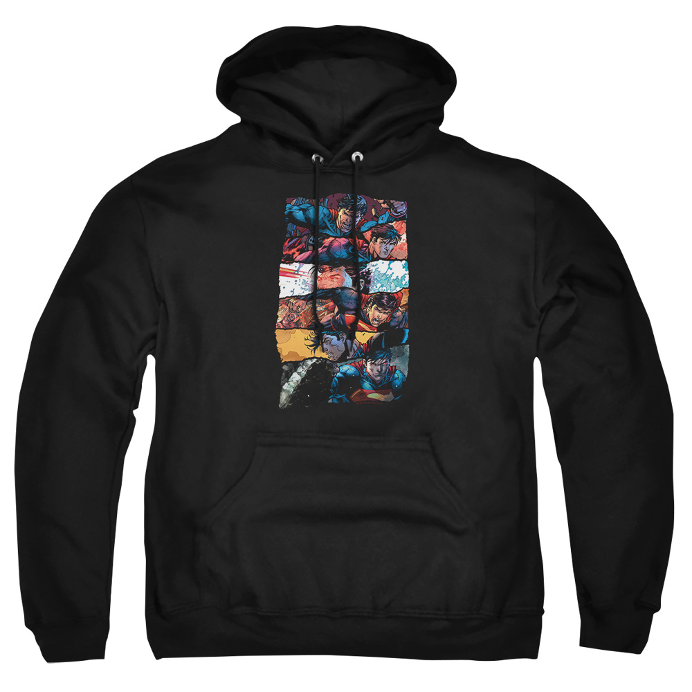 SM2313-AFTH-1 Superman Torn Collage Adult Pullover Hoodie, Black - Small