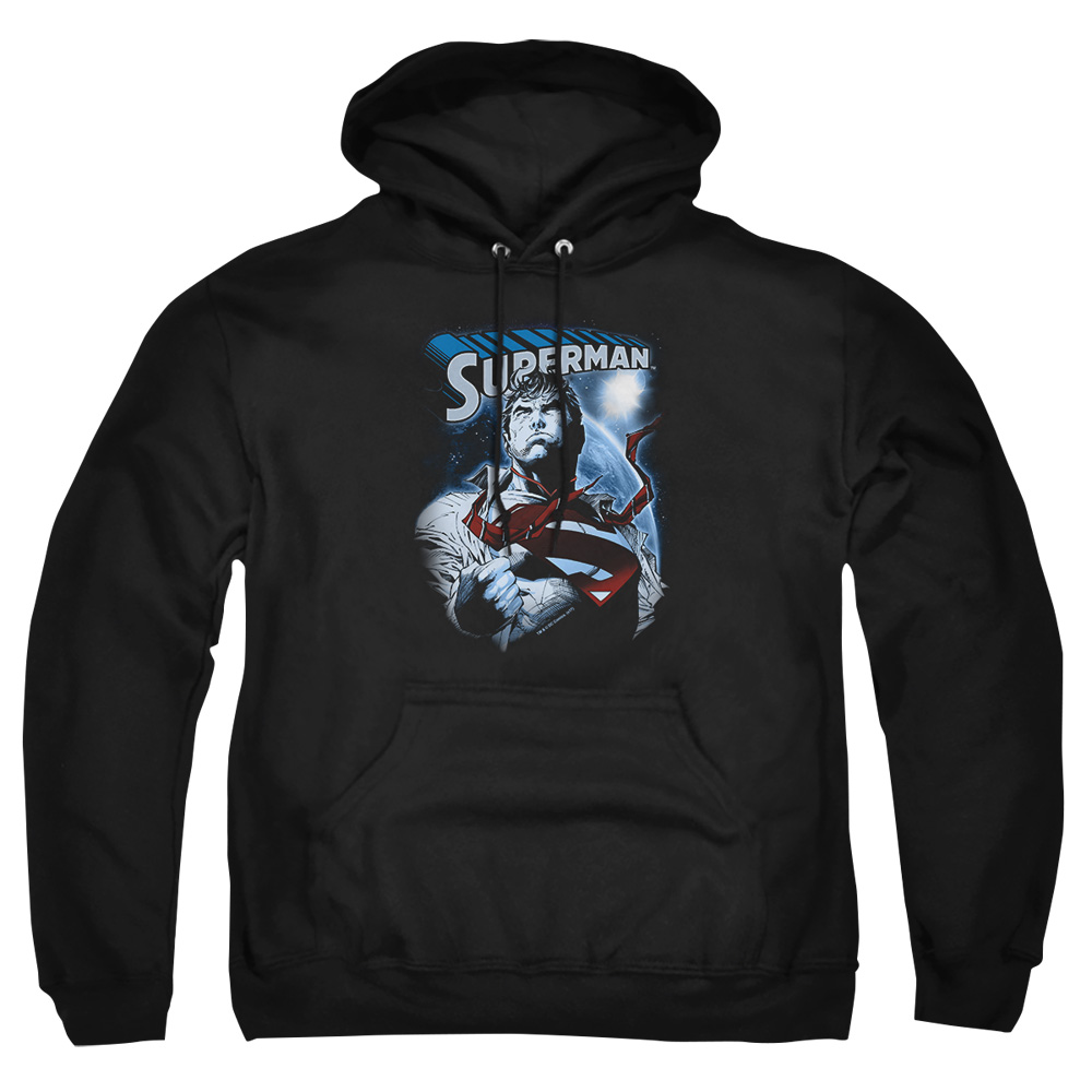 SM2314-AFTH-2 Superman Protect Earth Adult Pullover Hoodie, Black - Medium