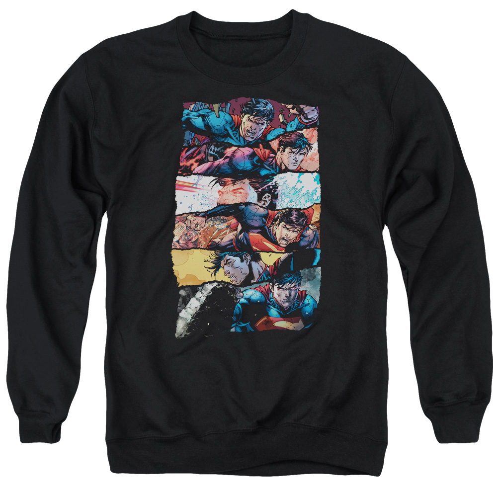 SM2313-AS-2 Superman Torn Collage Adult Crewneck Sweatshirt, Black - Medium