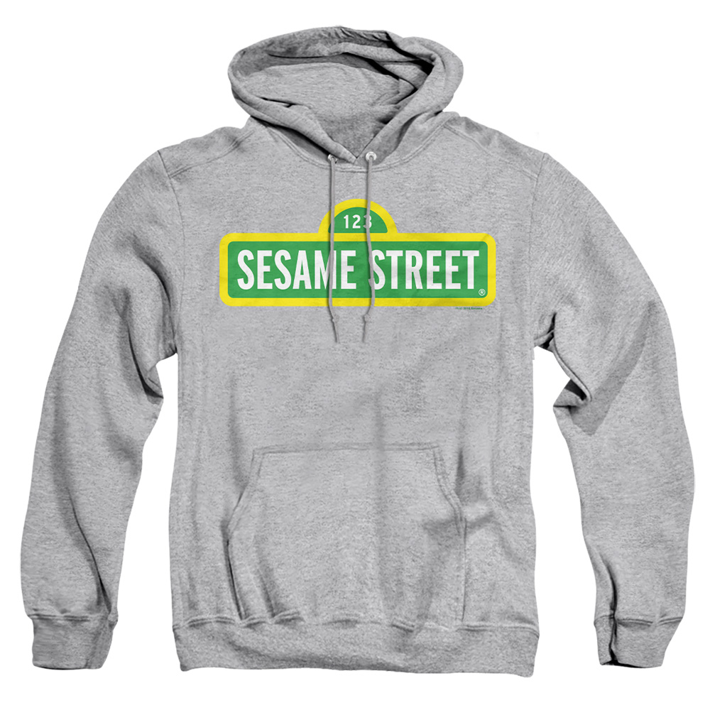 SST100B-AFTH-1 Sesame Street Logo Adult Pullover Hoodie, Athletic Heather - Small
