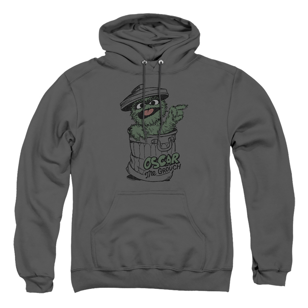 SST113-AFTH-2 Sesame Street Early Grouch Adult Pullover Hoodie, Charcoal - Medium