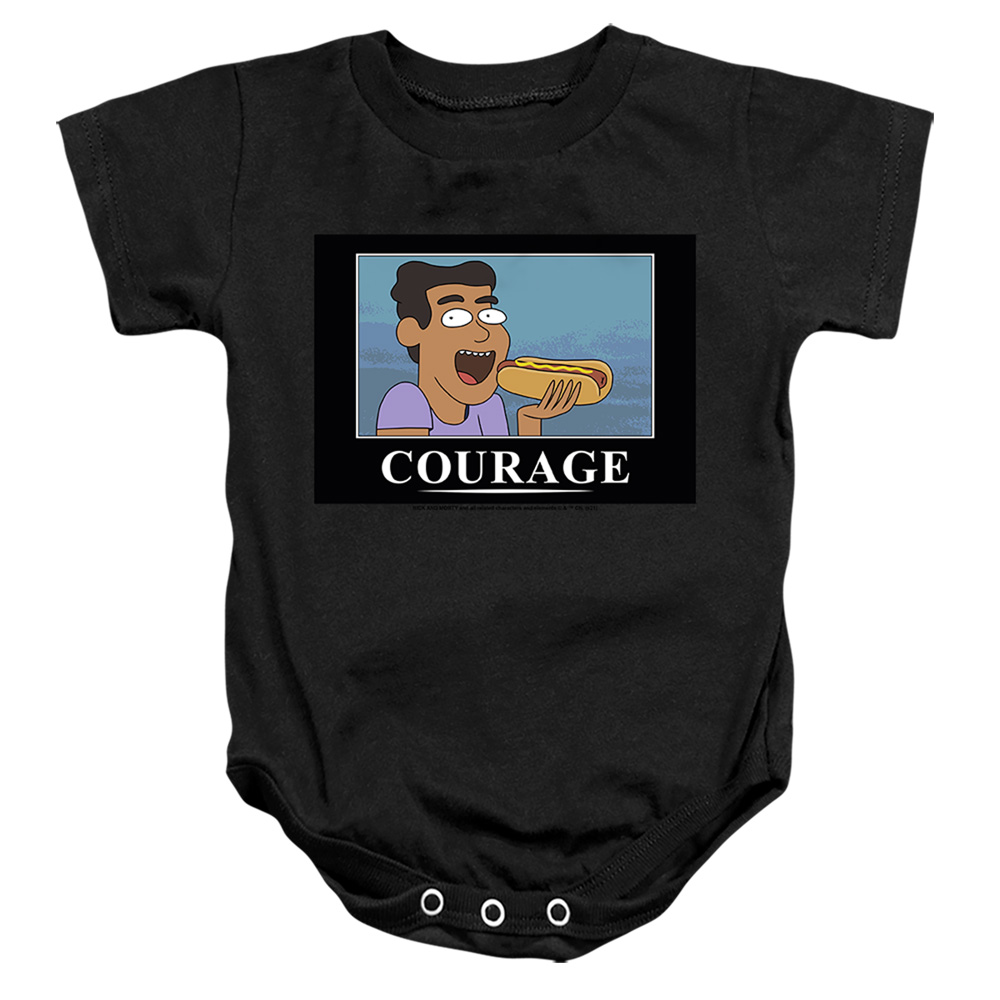 CN1741-SS-2 Rick & Morty Courage Poster Infant Snapsuit, Black - Medium - 12 Month
