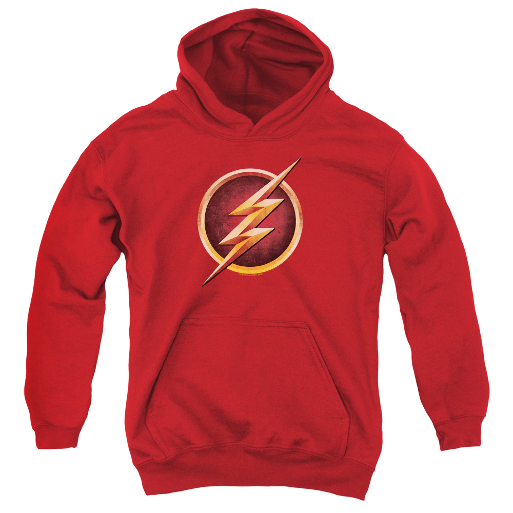 FLSH107B-YFTH-2 The Flash Chest Logo Youth Hooded Sweatshirt, Red - Medium