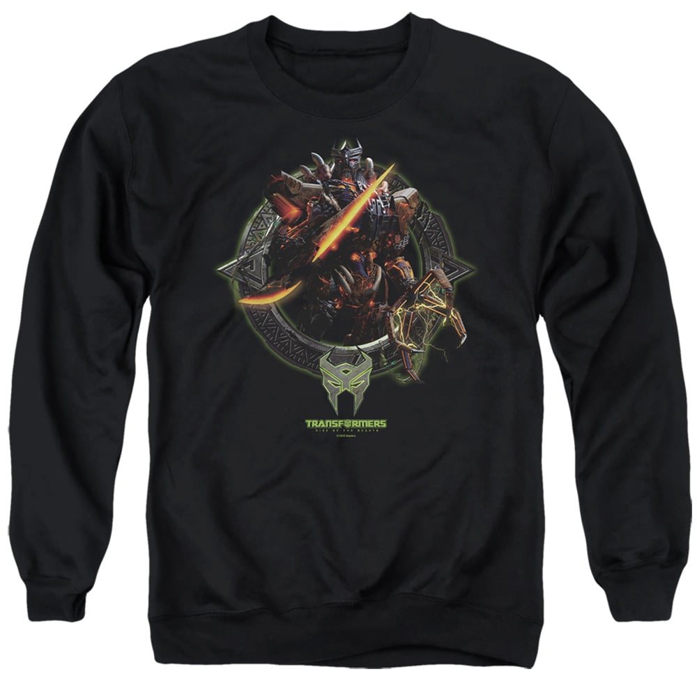 HBRO1388-AS-5 Transformers Scourge Circle Frame Adult Crewneck Sweatshirt, Black - 2X