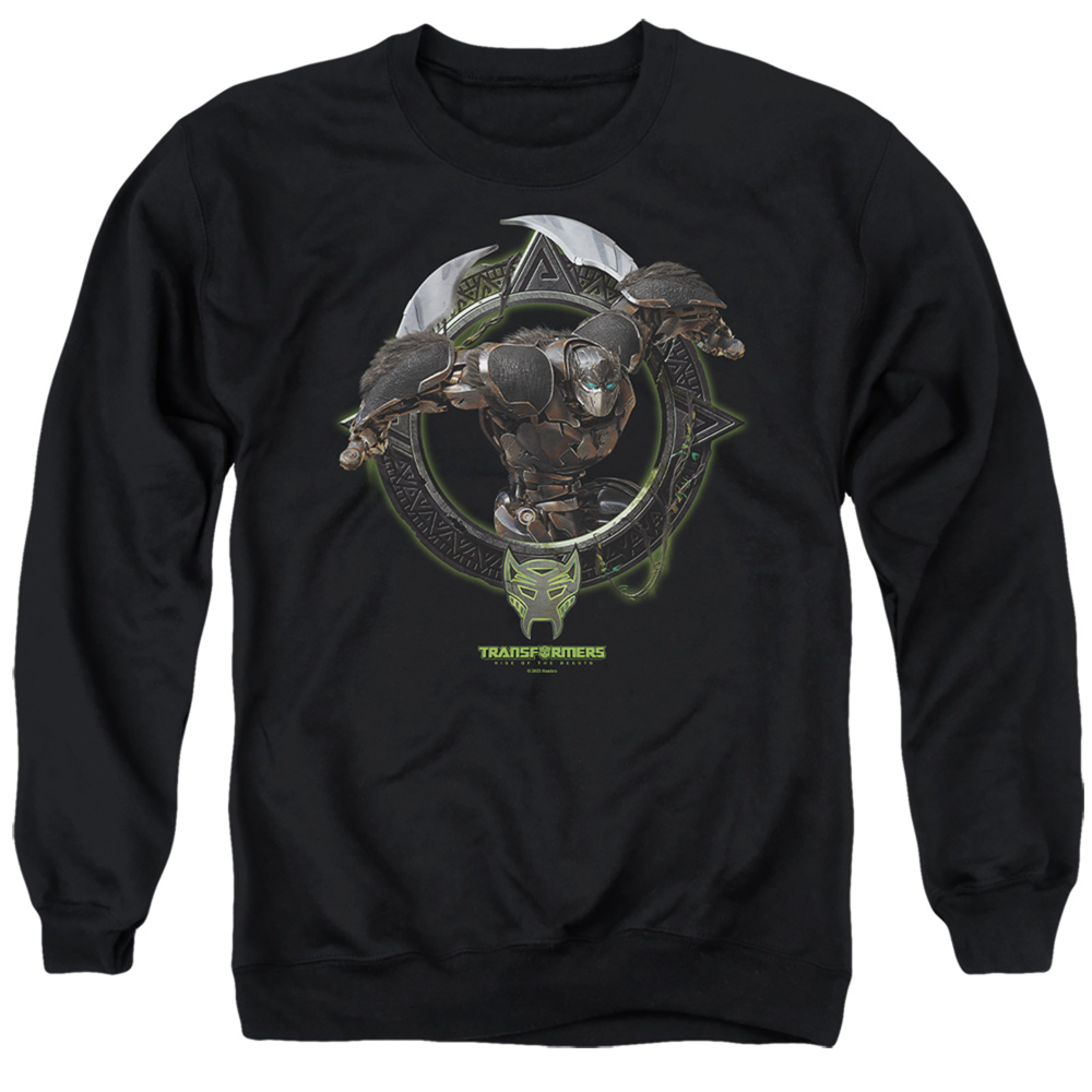 HBRO1392-AS-3 Transformers Optimus Primal Circle Frame Adult Crewneck Sweatshirt, Black - Large