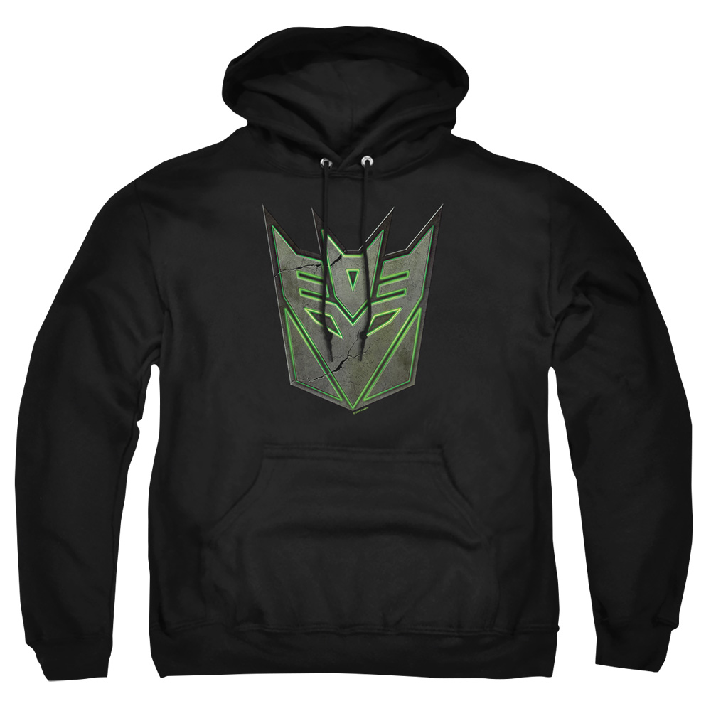 HBRO1356-AFTH-8 Transformers Glowing Decepticon Logo Adult Pullover Hoodie, Black - 5X