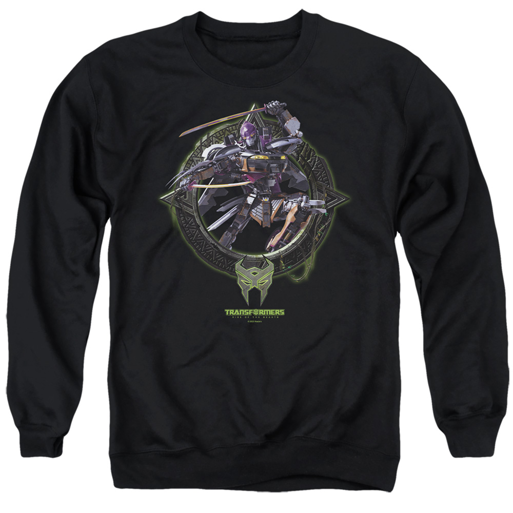 HBRO1390-AS-5 Transformers Nightbird Circle Frame Adult Crewneck Sweatshirt, Black - 2X