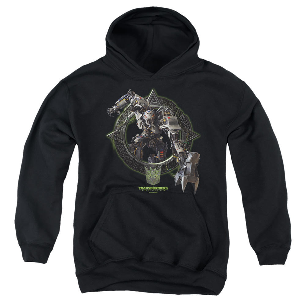 HBRO1391-YFTH-4 Transformers Transit Circle Frame Youth Hooded Sweatshirt, Black - Extra Large