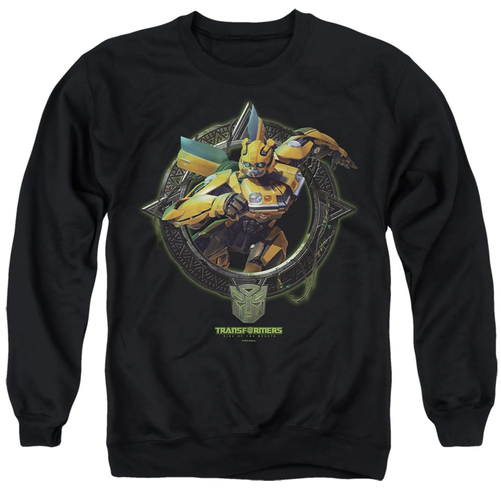 HBRO1383-AS-5 Transformers Bumblebee Circle Frame Adult Crewneck Sweatshirt, Black - 2X