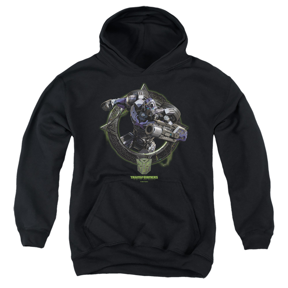 HBRO1385-YFTH-1 Transformers Mirage Circle Frame Youth Hooded Sweatshirt, Black - Small