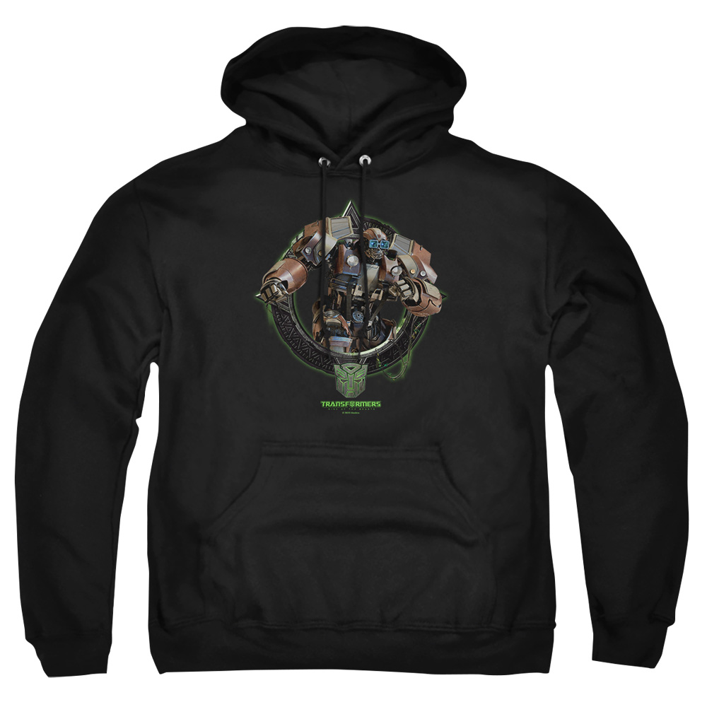 HBRO1386-AFTH-3 Transformers Wheel Jack Circle Frame Adult Pullover Hoodie, Black - Large