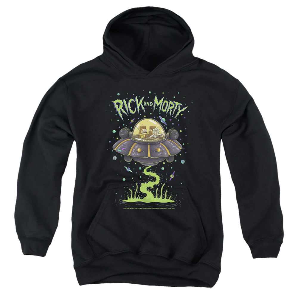 CN1785-YFTH-2 Rick & Morty Drunk Rick Ship Youth Hooded Sweatshirt, Black - Medium