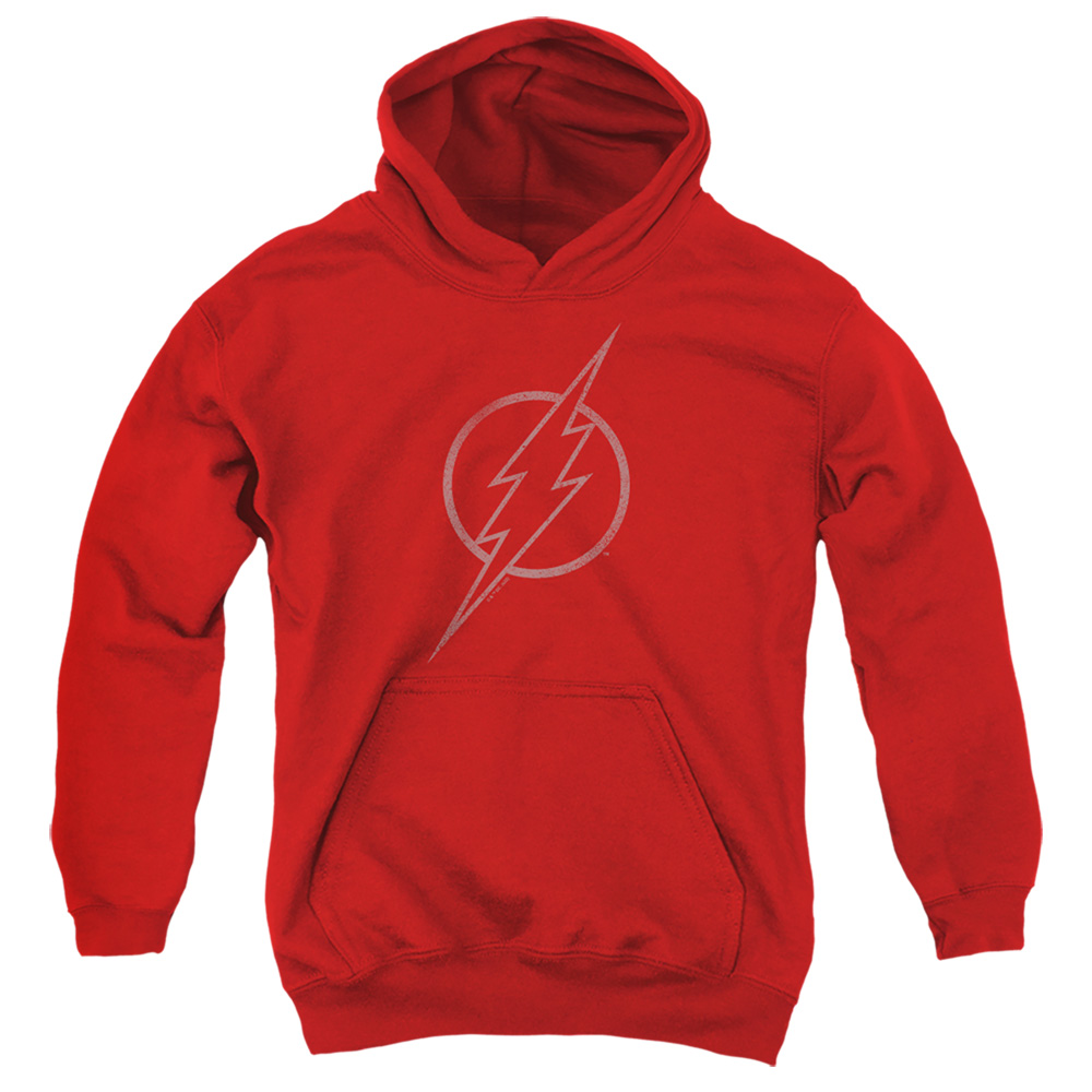 JLA1452-YFTH-2 The Flash Line Logo 3 Youth Hooded Sweatshirt, Red - Medium