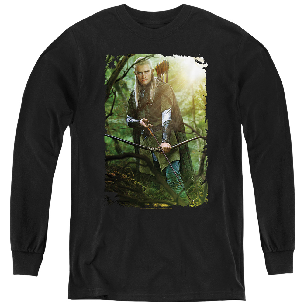 LOR3047-YL-3 The Lord of the Rings Legolas Long Sleeve Youth T-Shirt, Black - Large