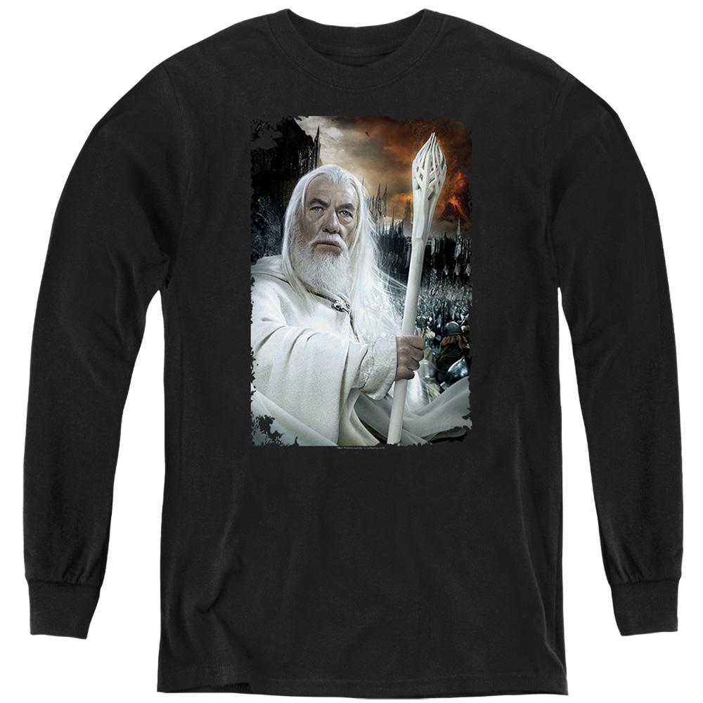 LOR3049-YL-1 The Lord of the Rings Gandalf The White Long Sleeve Youth T-Shirt, Black - Small