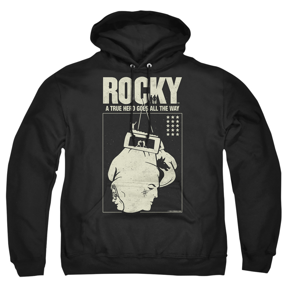 MGM369-AFTH-2 Rocky The Hero Adult Pullover Hoodie, Black - Medium