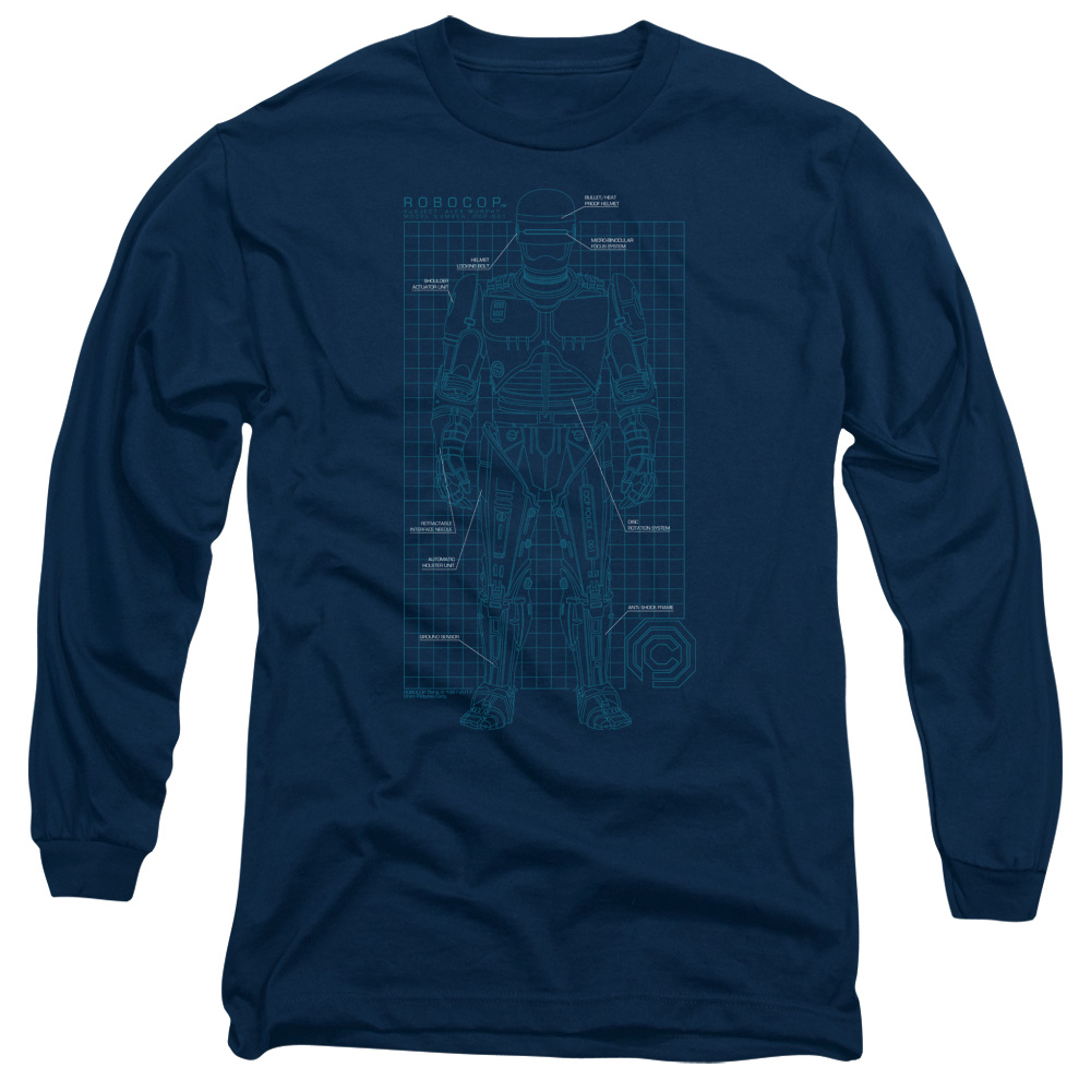 MGM382-AL-2 Robocop Schematic Adult Long Sleeve T-Shirt, Navy - Medium