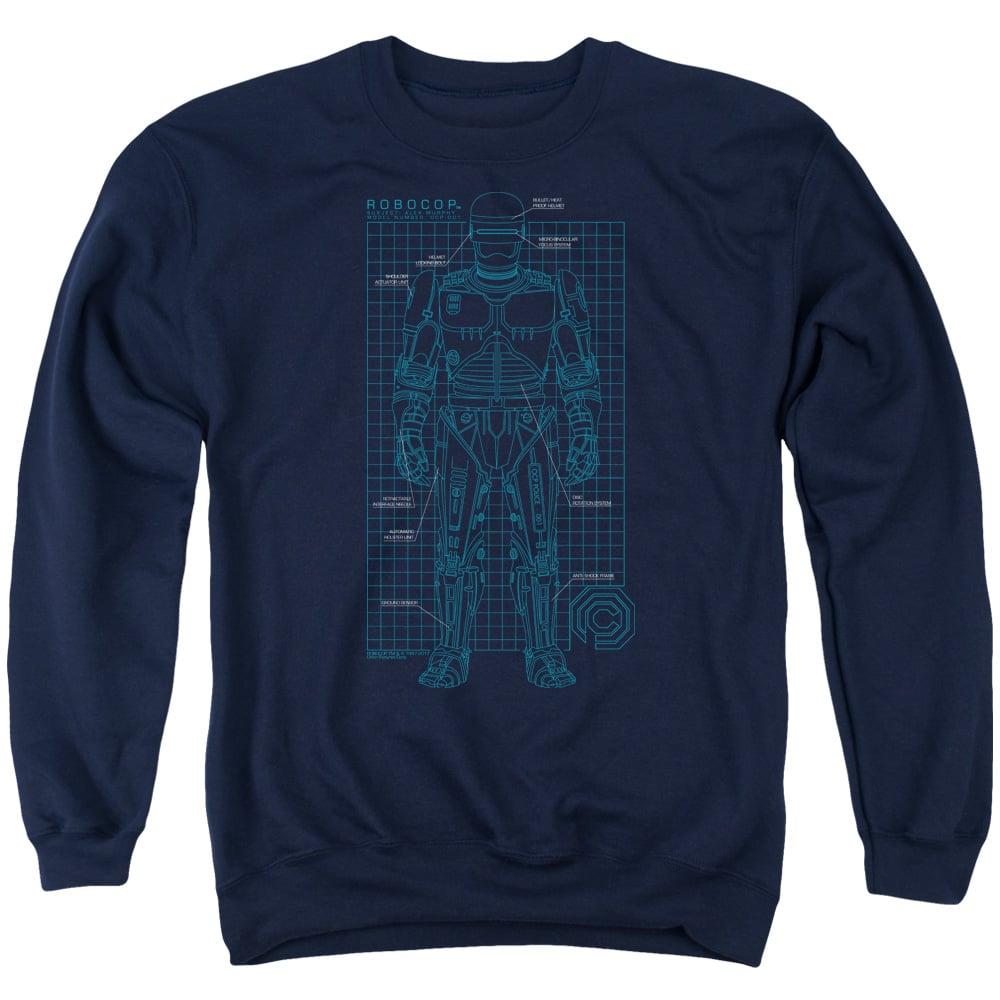 MGM382-AS-4 Robocop Schematic Adult Crewneck Sweatshirt, Navy - Extra Large