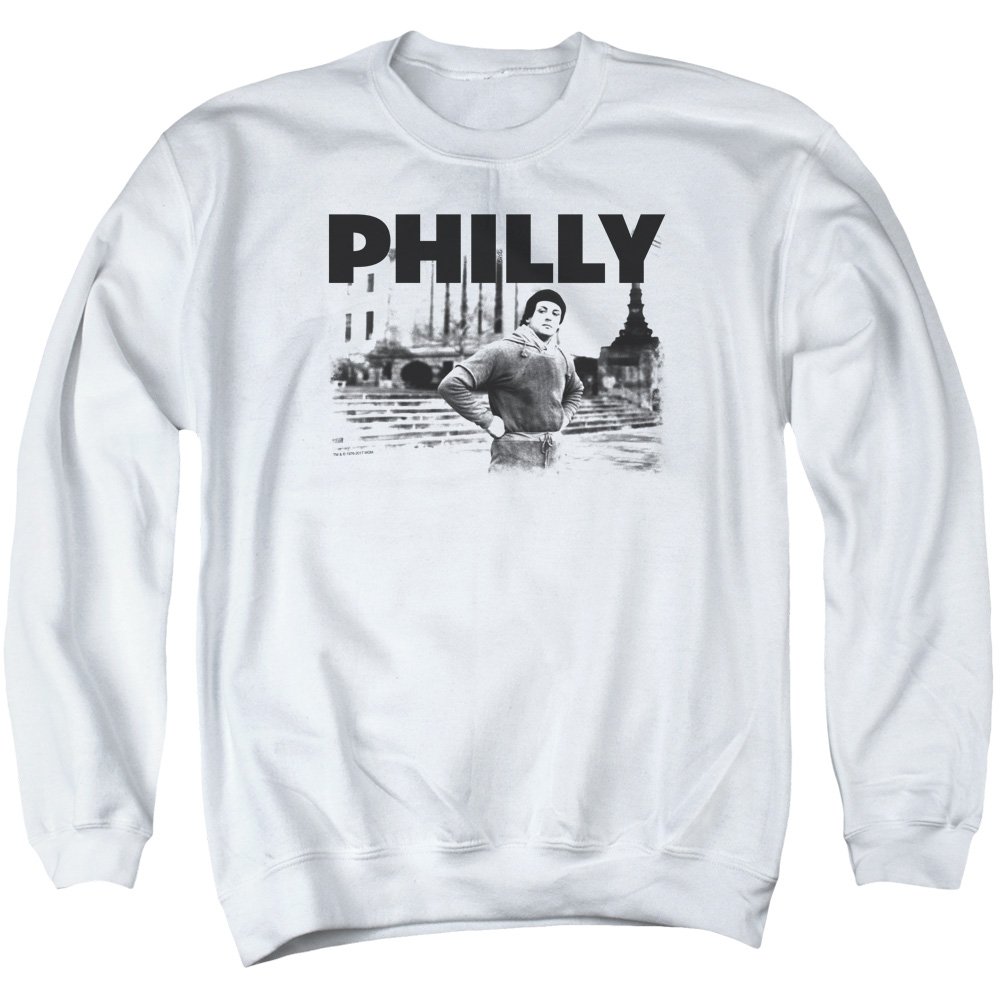 MGM384-AS-2 Rocky Philly Adult Crewneck Sweatshirt, White - Medium