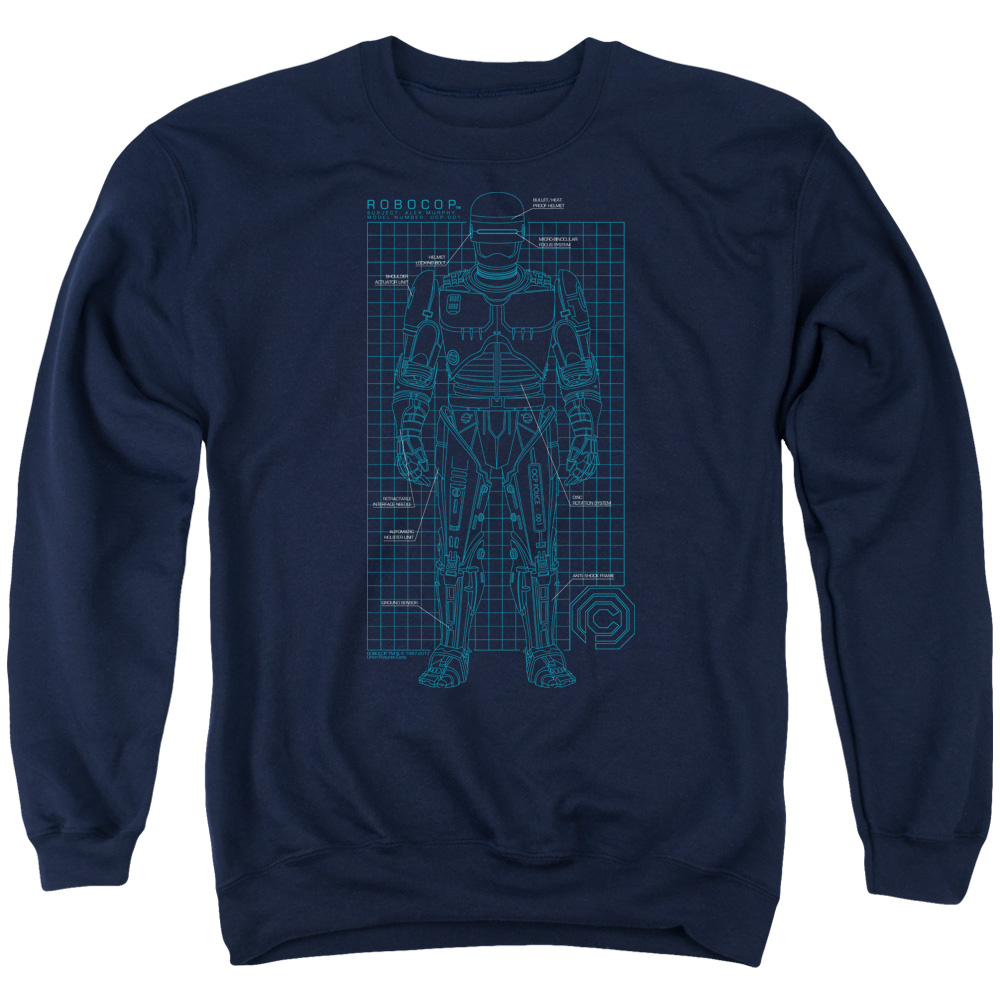 MGM382-AS-6 Robocop Schematic Adult Crewneck Sweatshirt, Navy - 3X