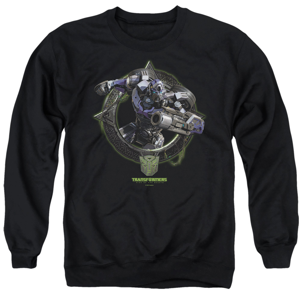 HBRO1385-AS-6 Transformers Mirage Circle Frame Adult Crewneck Sweatshirt, Black - 3X