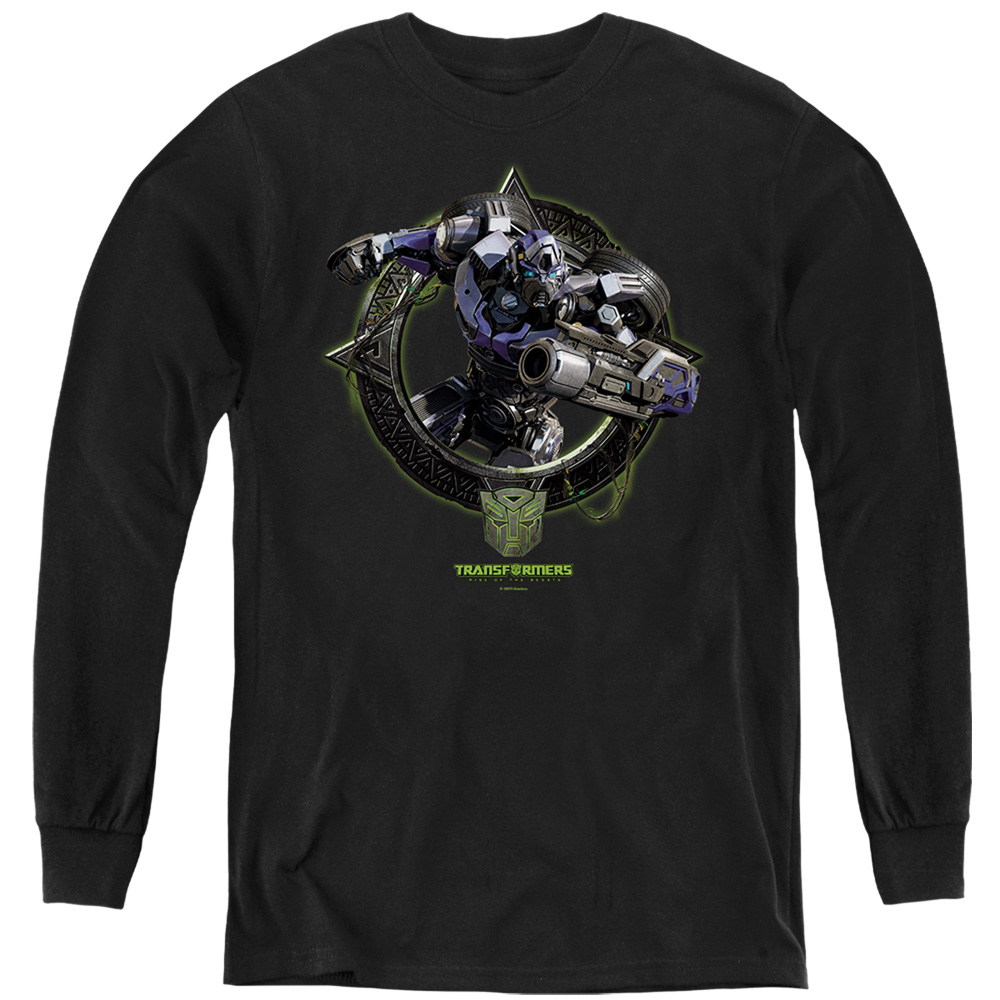 HBRO1385-YL-4 Transformers Mirage Circle Frame Long Sleeve Youth T-Shirt, Black - Extra Large