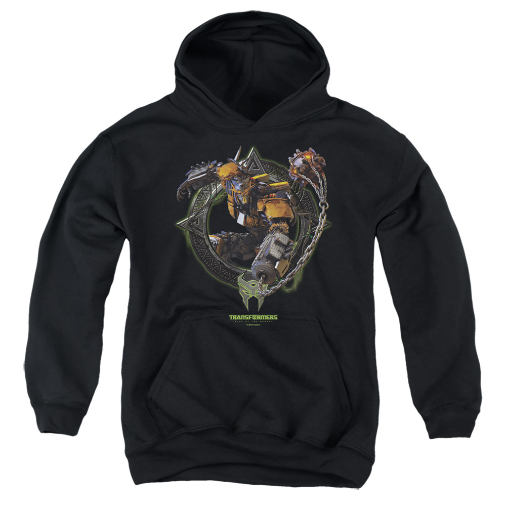 HBRO1389-YFTH-1 Transformers Battletrap Circle Frame Youth Hooded Sweatshirt, Black - Small