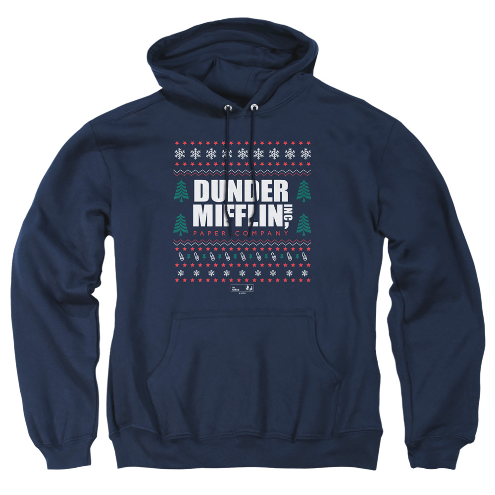 NBC1307-AFTH-6 The Office Dunder Mifflin Ugly Christmas Sweaters Adult Pullover Hoodie, Navy - 3X
