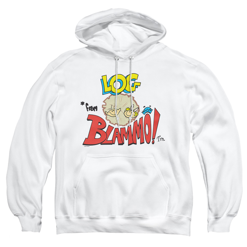NICK269-AFTH-1 Ren & Stimpy Log From Blamo Adult Pullover Hoodie, White - Small