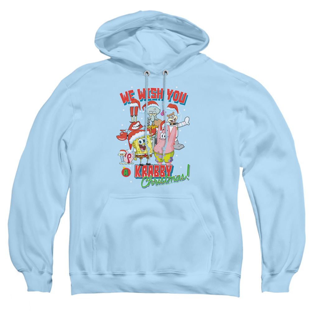 NICK10364-AFTH-5 Spongebob Crabby Christmas Adult Pullover Hoodie, Light Blue - 2X