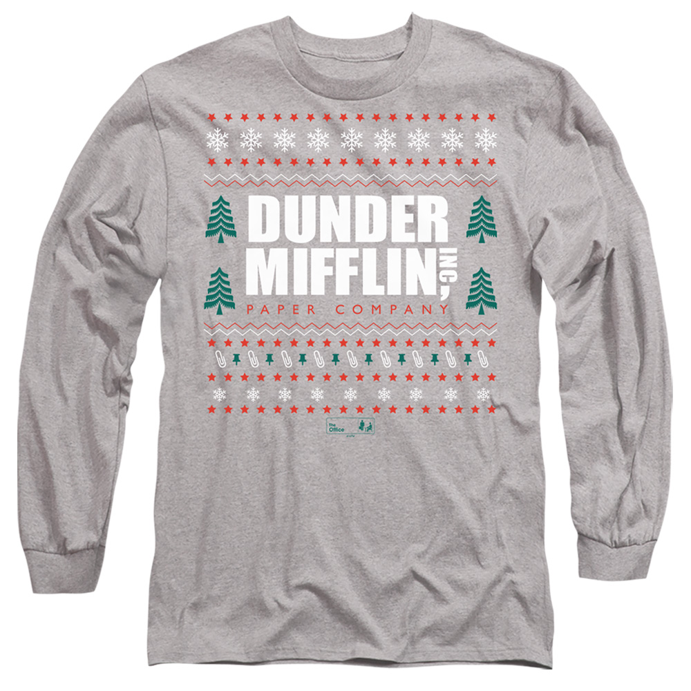 NBC1307B-AL-5 The Office Dunder Mifflin Ugly Christmas Sweater BS Adult Long Sleeve T-Shirt, Athletic Heather - 2X
