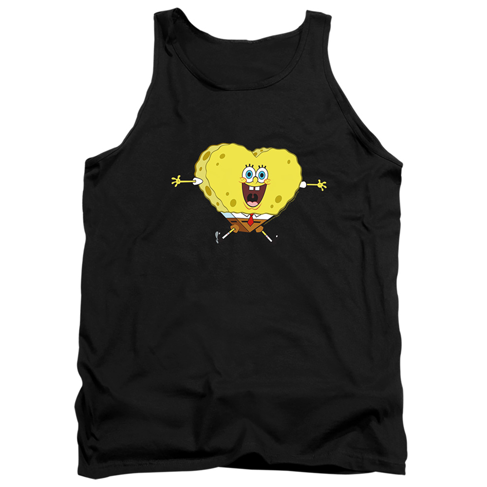 NICK10249TVAL-TK-3 Spongebob Valentines Day Heart-Shaped Sponge Adult Tank Top, Black - Large