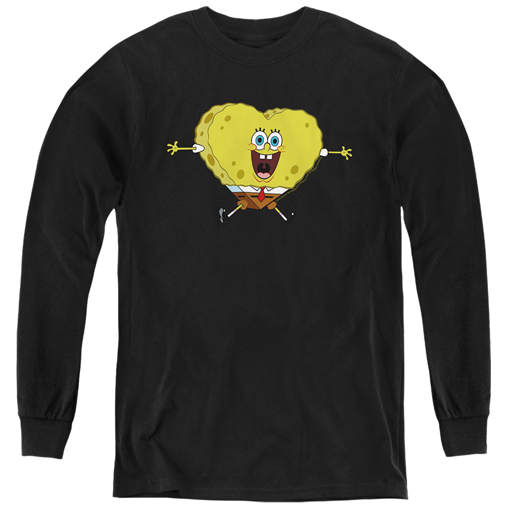 NICK10249TVAL-YL-4 Spongebob Valentines Day Heart-Shaped Sponge Long Sleeve Youth T-Shirt, Black - Extra Large