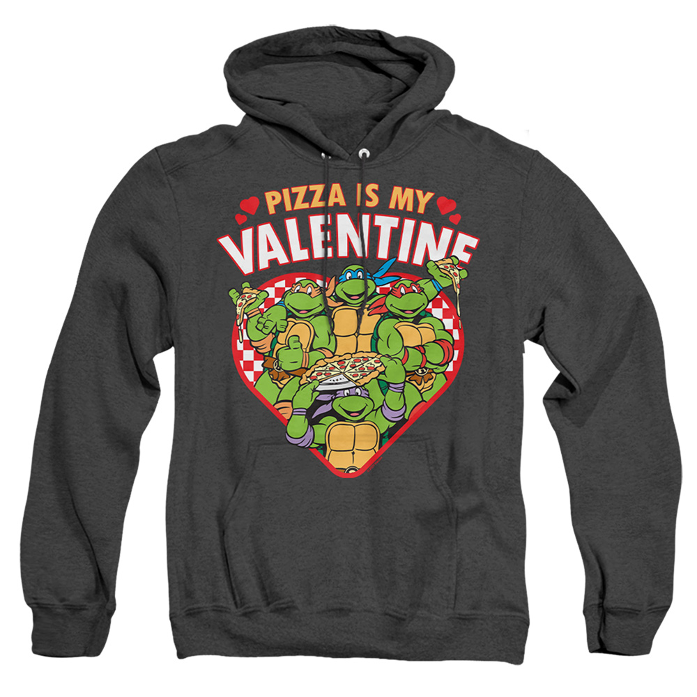 NICK10258VAL-AHH-4 Teenage Mutant Ninja Turtles Pizza Is My Valentine Adult Heather Hoodie, Black - Extra Large