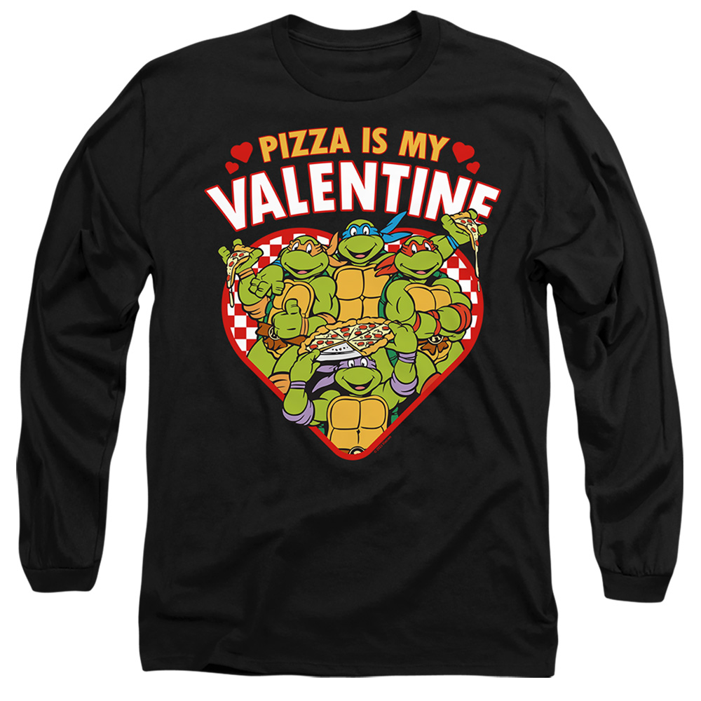 NICK10258VAL-AL-6 Teenage Mutant Ninja Turtles Pizza Is My Valentine Adult Long Sleeve T-Shirt, Black - 3X