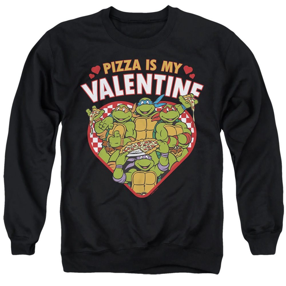 NICK10258VAL-AS-1 Teenage Mutant Ninja Turtles Pizza Is My Valentine Adult Crewneck Sweatshirt, Black - Small