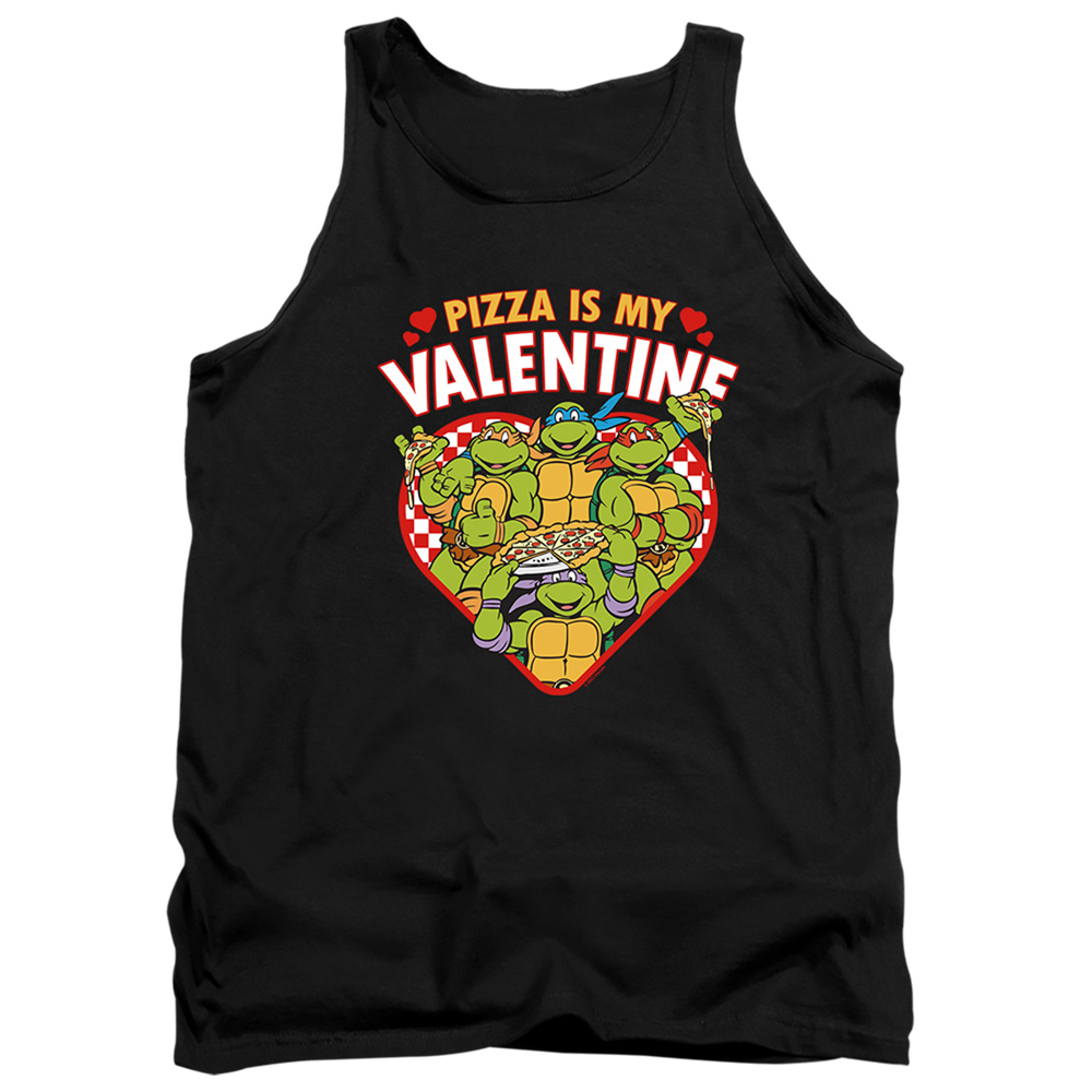 NICK10258VAL-TK-4 Teenage Mutant Ninja Turtles Pizza Is My Valentine Adult Tank Top, Black - Extra Large