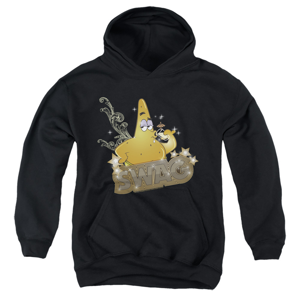 NICK351-YFTH-2 Spongebob Patrick Has Swag Youth Hooded Sweatshirt, Black - Medium