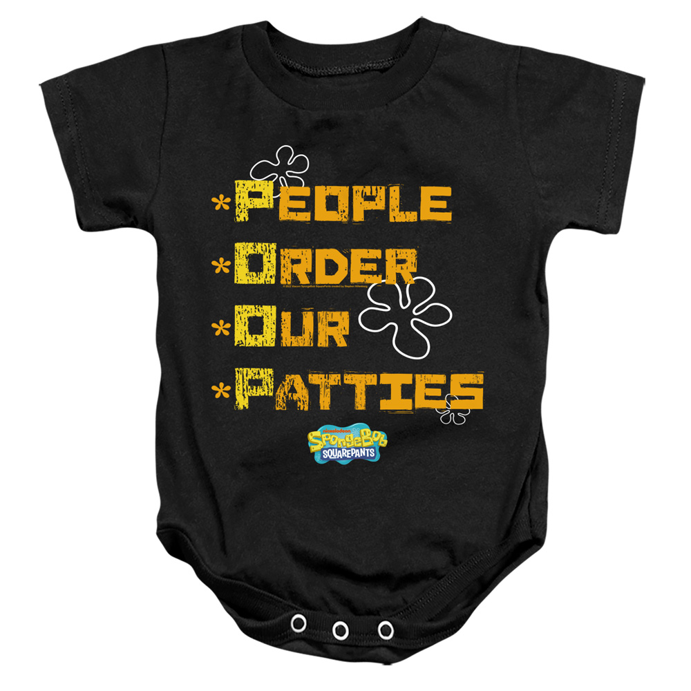 NICK352-SS-1 Spongebob People Order Our Patties Infant Snapsuit, Black - Small - 6 Month