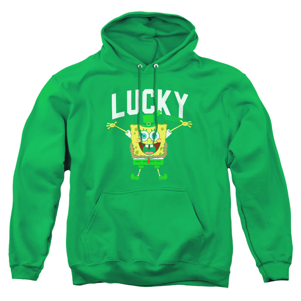 NICK10259SPD-AFTH-1 Spongebob Squarepants St. Patricks Day Lucky Bob Adult Pullover Hoodie, Kelly Green - Small