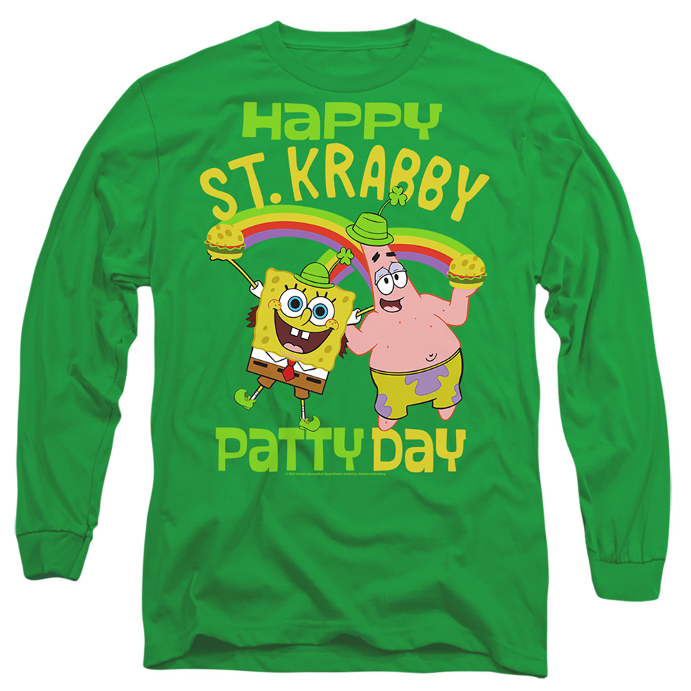 NICK10261SPD-AL-3 Spongebob Squarepants St. Patricks Day St. Krabby Patty Day Adult Long Sleeve T-Shirt, Kelly Green - Large