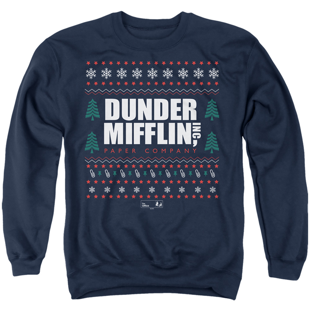 NBC1307-AS-6-07 The Office Dunder Mifflin Ugly Christmas Sweaters Adult Crewneck Sweatshirt, Navy - 3X