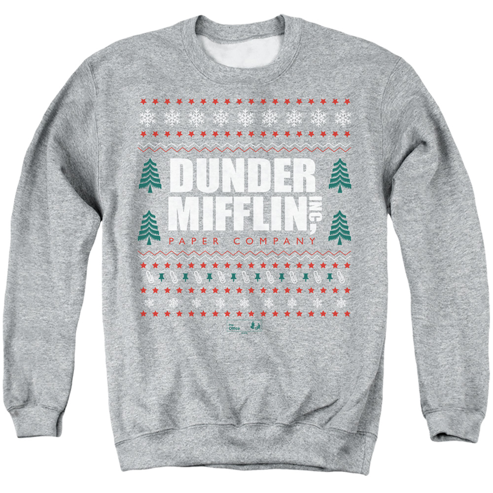 NBC1307B-AS-4 The Office Dunder Mifflin Ugly Christmas Sweater BS Adult Crewneck Sweatshirt, Athletic Heather - Extra Large